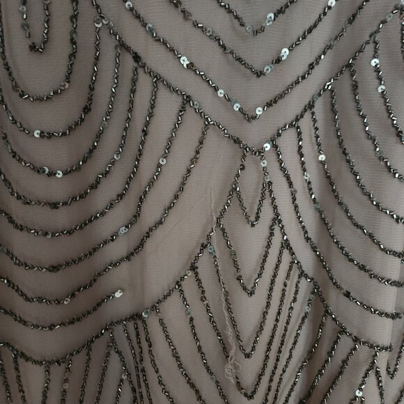 Adrianna Papell Beaded Mesh (Champagne Gold) Floor Length Gown, Size 12 - Picture 5 of 7